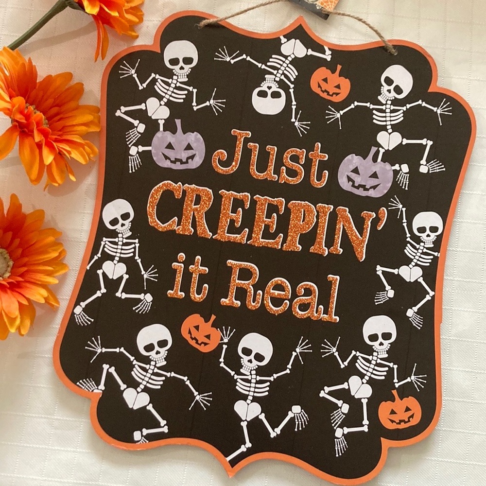 halloween front door sign Just Creepin’ it Real NEW skeletons pumpkins